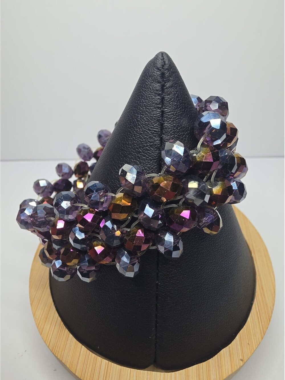 Vintage Aurora Borealis Purple Crystal Cluster Bracelet Iridescent Beads